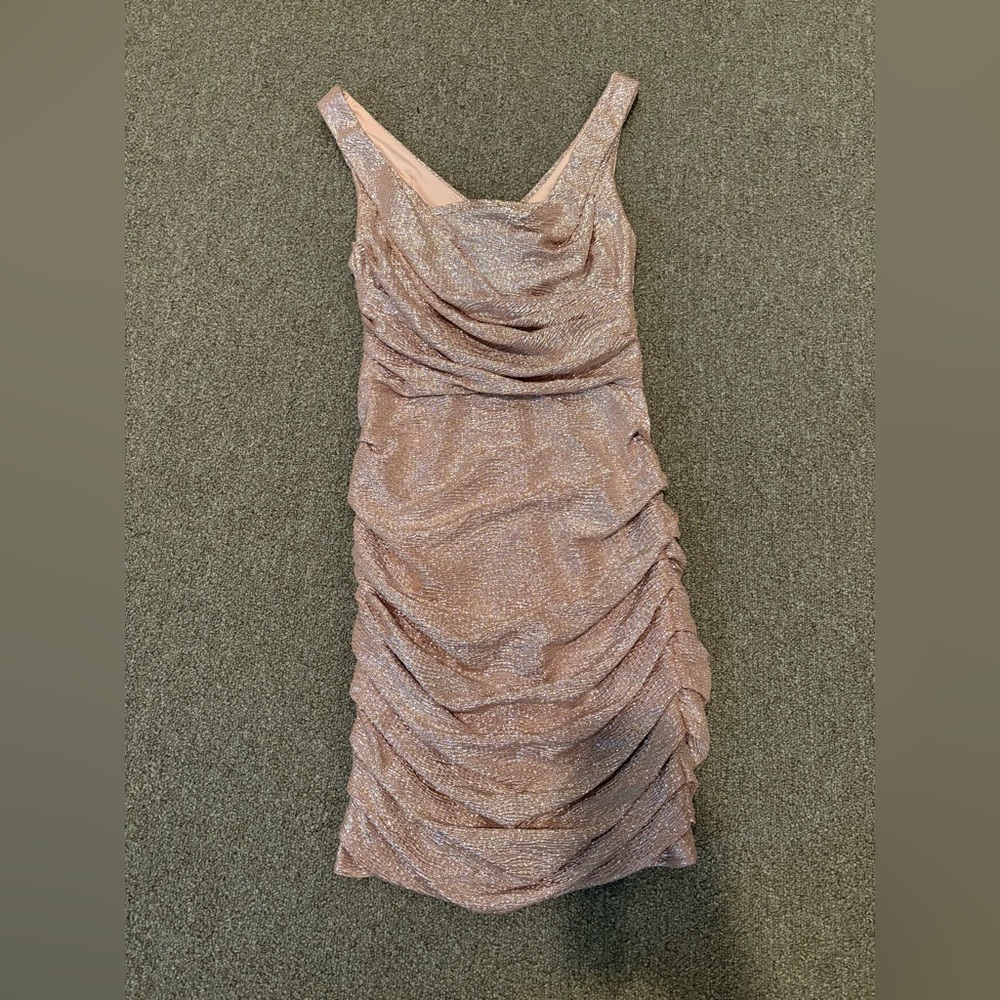 Express Shimmering Pink Ruched Mini Dress